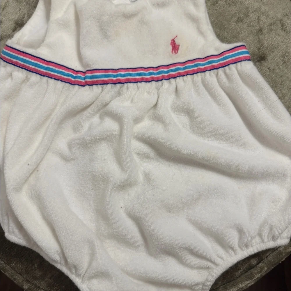 Ralph Lauren White Diaper Cover with Pink and Blue Stripes